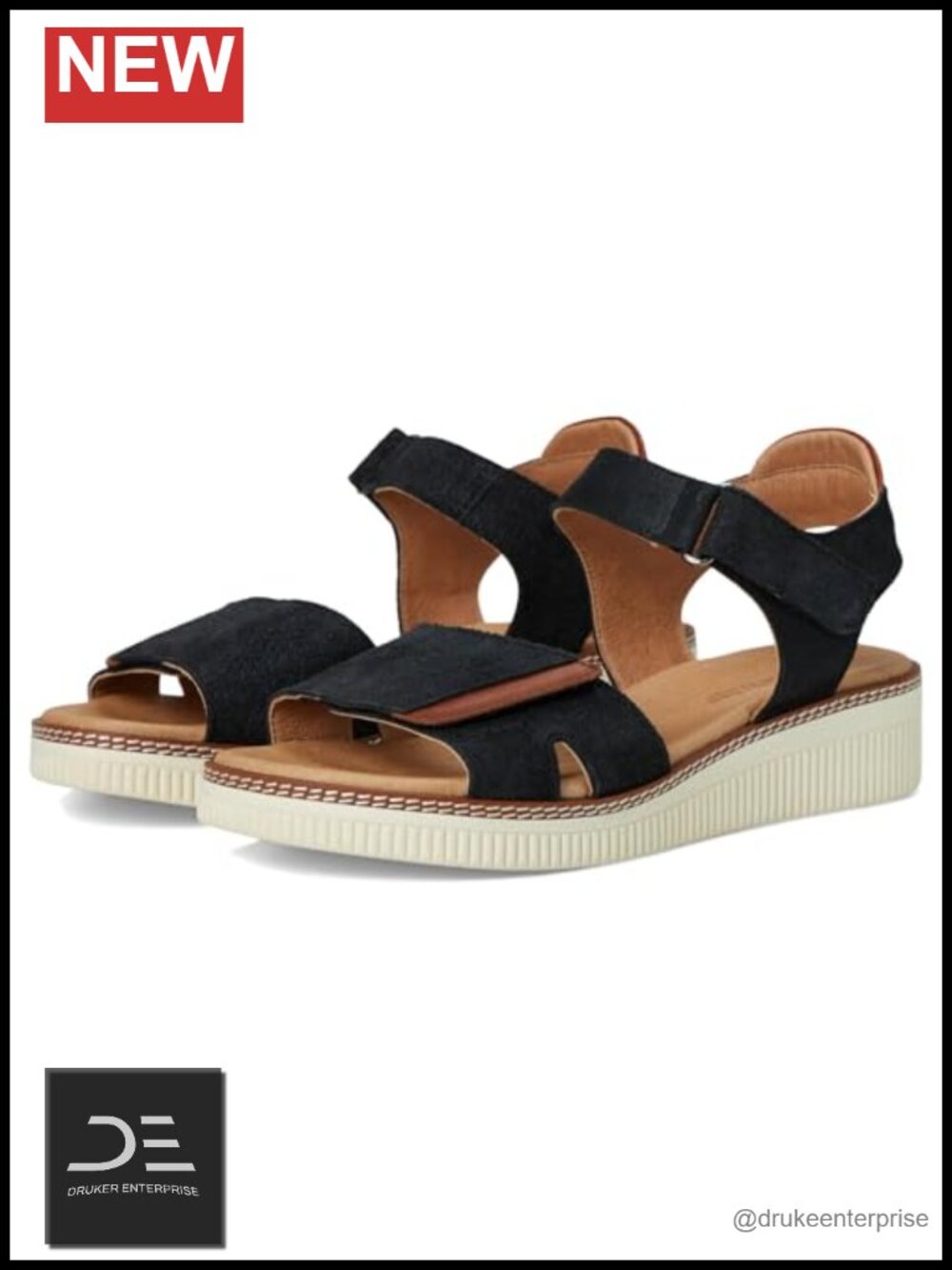 Leather Wedge Sandals with Hook-and-Loop Straps